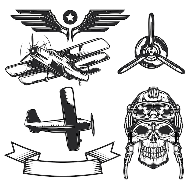 Set of aircraft elements for creating your own badges, logos, labels, posters etc.