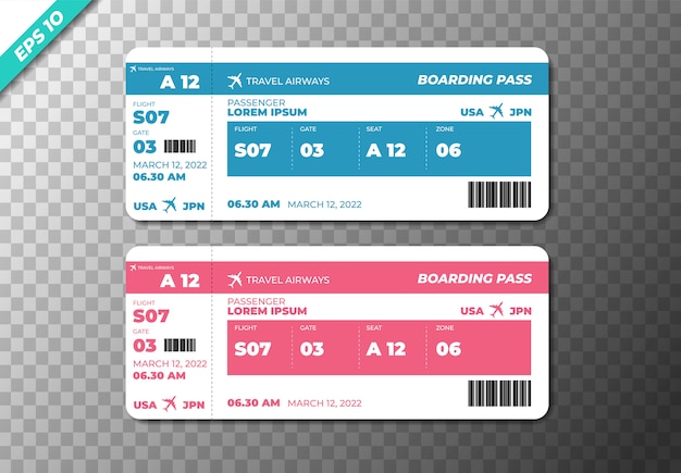 Set of the airline boarding pass tickets