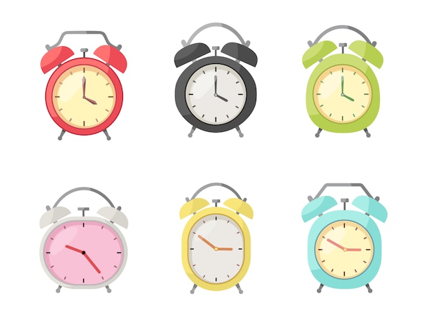 Vector set of alarm clock in flat style