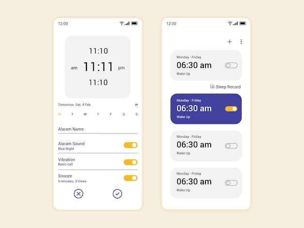 Vector set alarm mobile application concept design