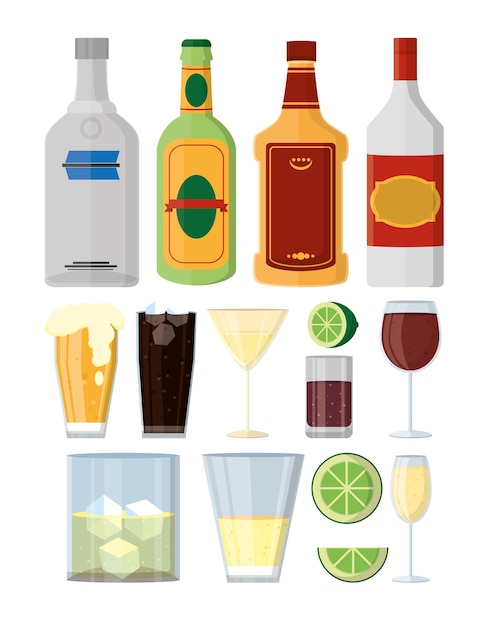 Set of alcohol drinks collection 