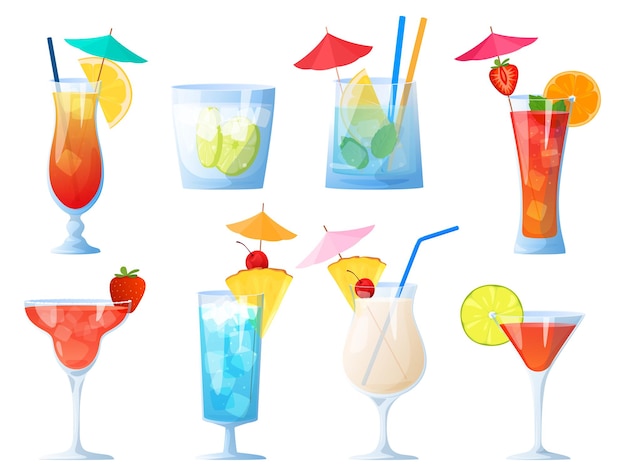 set of alcoholic cocktails isolated on a white background club party rest on the beach
