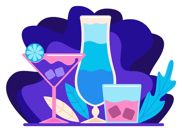 set of alcoholic cocktails night party flat design