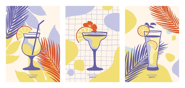 Set of alcoholic cocktails. Summer Background. illustrations.