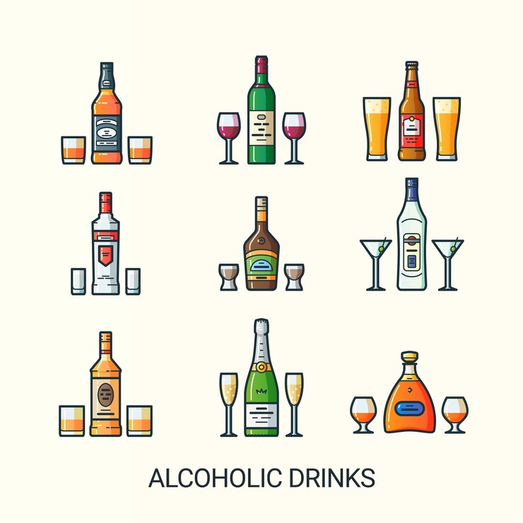 Vector 白で隔離のアルコール飲料のセット