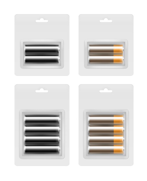 Set of alkaline aa batteries in blister packed