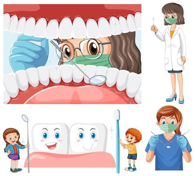 Vettore insieme di tutti i tipi di denti su priorità bassa bianca