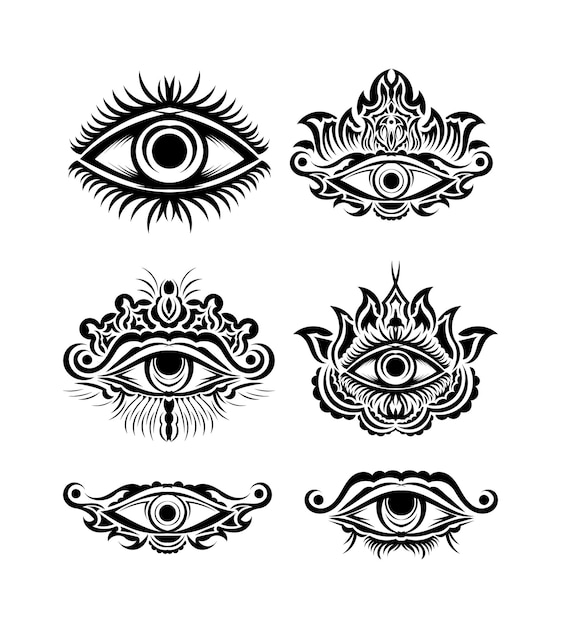 Set of allseeing eye masonic symbol tattoo Vision of the emblem of Providence Vector illustration