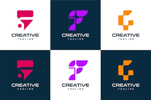 Set di lettere dell'alfabeto f icona di forme astratte semplice ispirazione creativa per la progettazione del logo