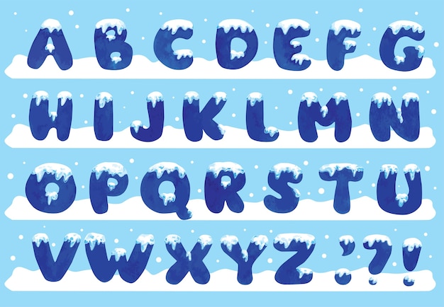 Set of alphabet with snow watercolor 