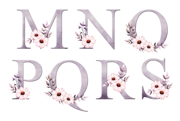 Set di alfabeto con fiori ad acquerello