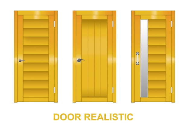 Set aluminium door realistic vector metal gold close concept gradient design background