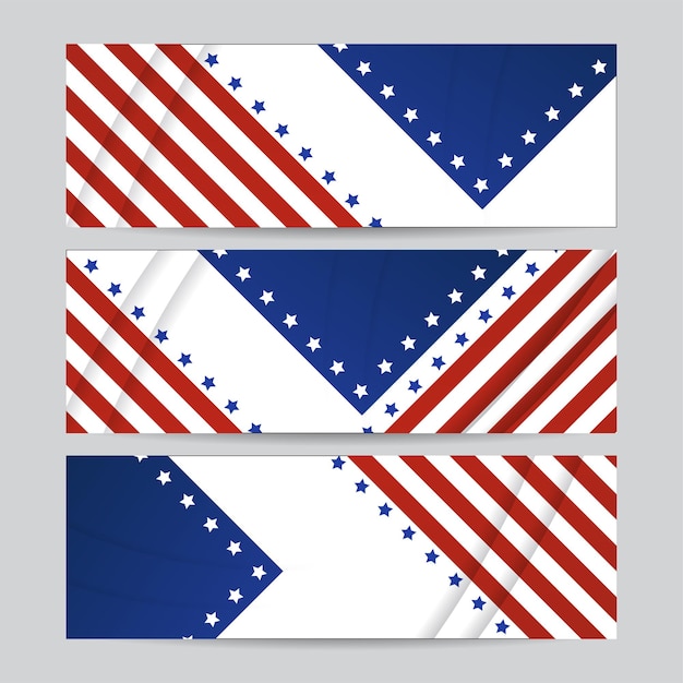 Set di modello di sfondo banner americano. bandiera della nazione americana con la bandiera nazionale vettore di indipendenza e libertà. celebrazione della festa del paese degli stati uniti. sfondo patriottico con sventolante bandiera americana