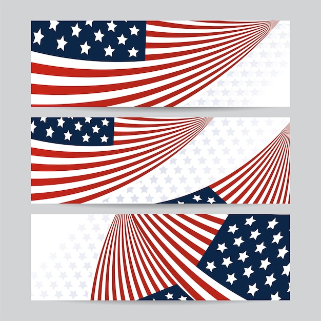 Vector set of american banner background template. american nation banner with national flag independence and freedom vector. usa country day celebration. patriotic background with waving american flag