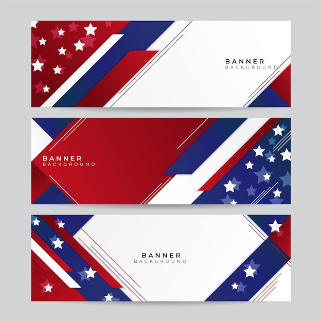 Set di modello di sfondo banner americano. bandiera della nazione americana con la bandiera nazionale vettore di indipendenza e libertà. celebrazione della festa del paese degli stati uniti. sfondo patriottico con sventolante bandiera americana