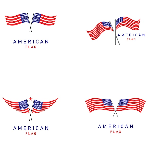 Набор векторных иконок элементов дизайна логотипа американского флага