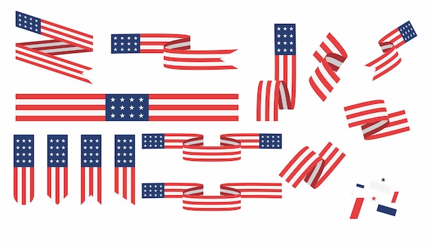 A set of american flag ribbon vector illustration