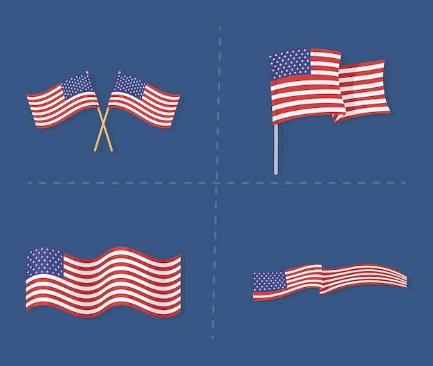 Vector set american flags national symbol