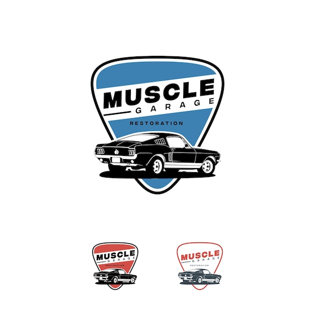 Set of American muscle car vector logo isolated on white background 60s classic car illustration