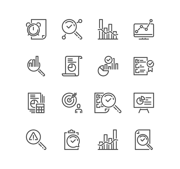 Vettore set di icone correlate all'analisi