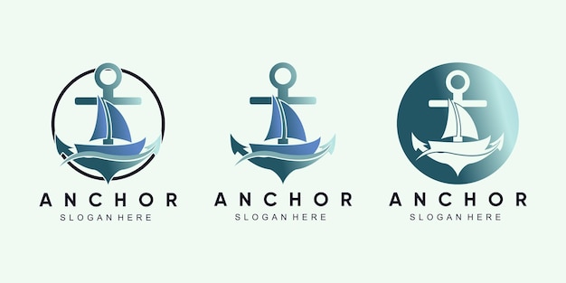 Набор якорных логотипов для иконки моряка с креативной концепцией Premium векторы