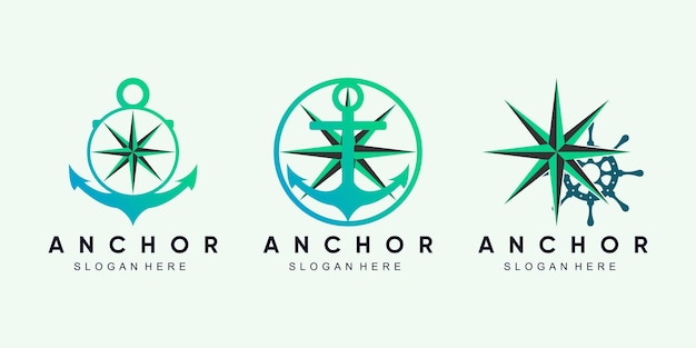 Set of anchor logo design bundle for sailor icon with creative concept Premium Vector