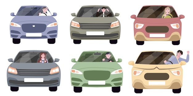 Vector set of angry car driver shouting in flat design on white background driver suffers from migraine and