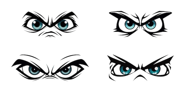 Set of angry cartoon eyes on a white background Vector illustration