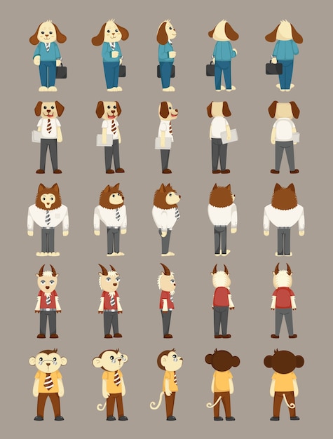 Set of animal business man costume characters 