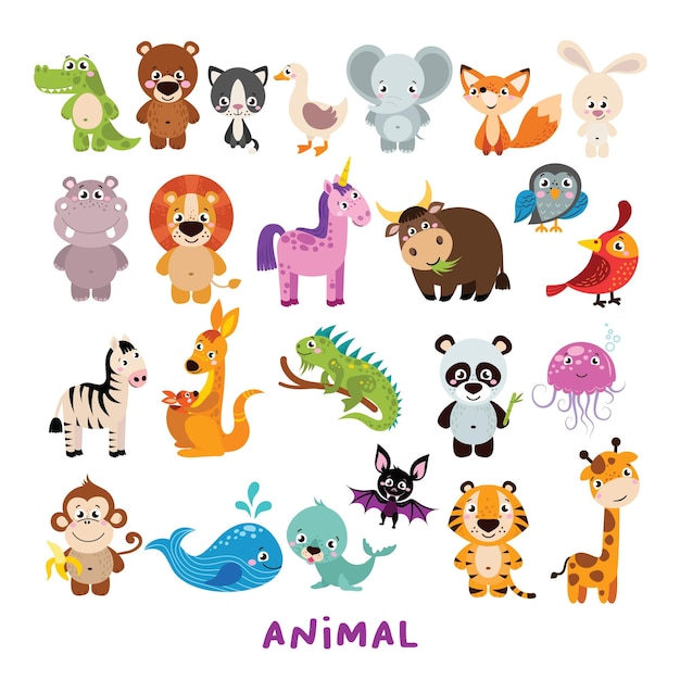 set of animal cartoon character