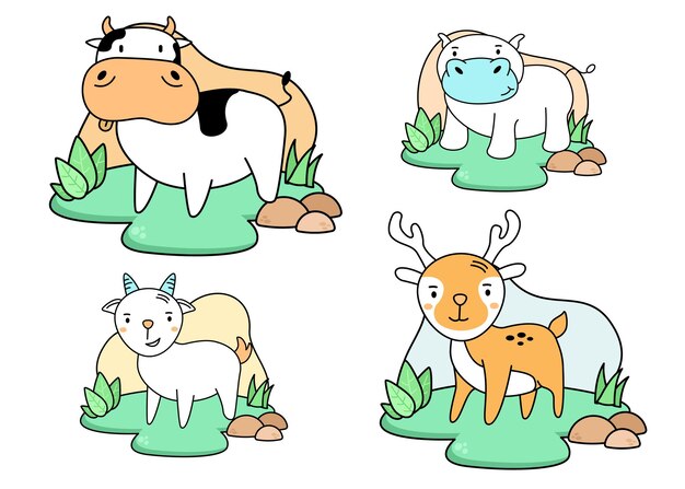 Set animal cute illustration design