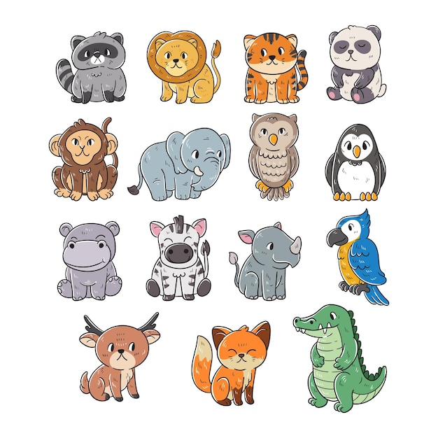 Set of animal handdrawn illustration collection