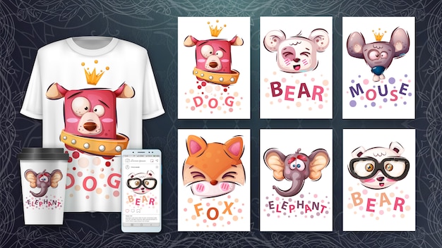 Impostare la testa di animale - illustrazione e merchandising