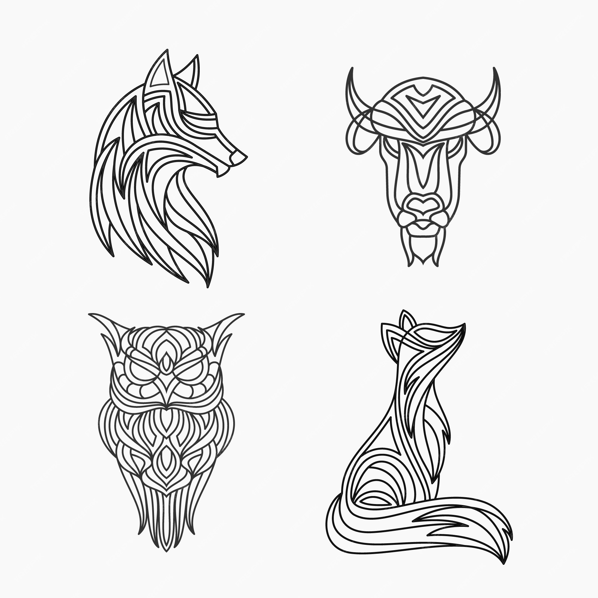 Premium Vector | Set of animal line art tattoo design illustration Premium Vector | Set of animal line art tattoo design illustration