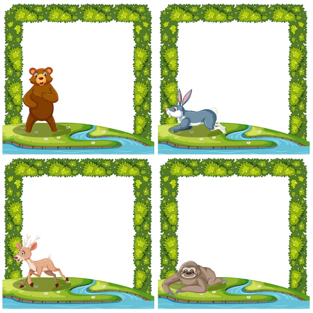 Vector set of animal in nature frame