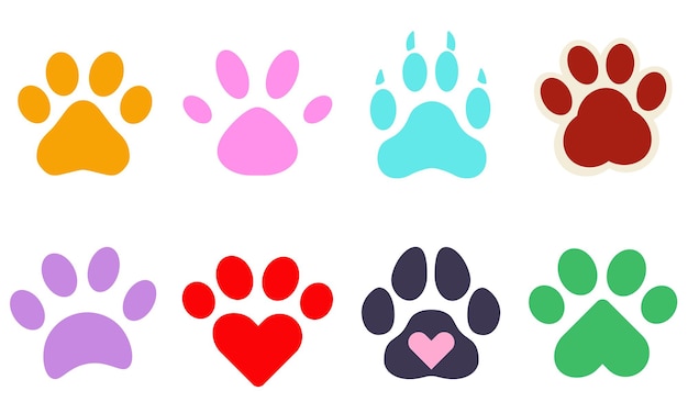 Set of animal paw or footprint in cartoon style