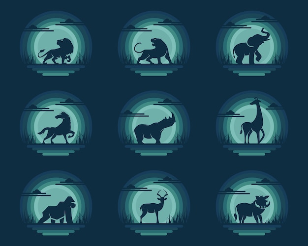 Vector set of animal safari logo.