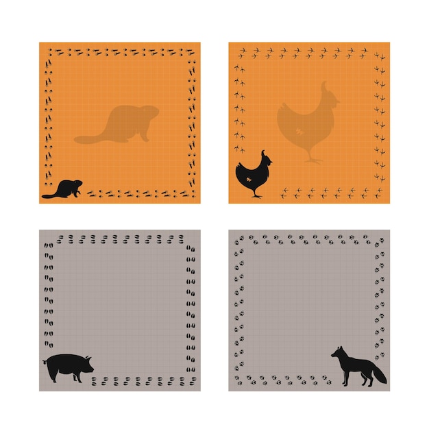 Set of animal steps sticky notes, notebook labels