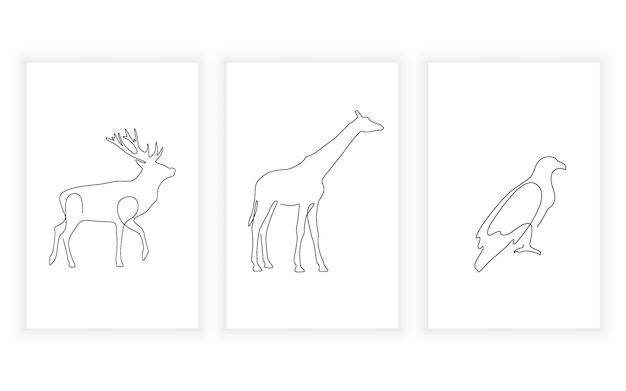 Vector set of animal and wild life line art continuous line for logo design