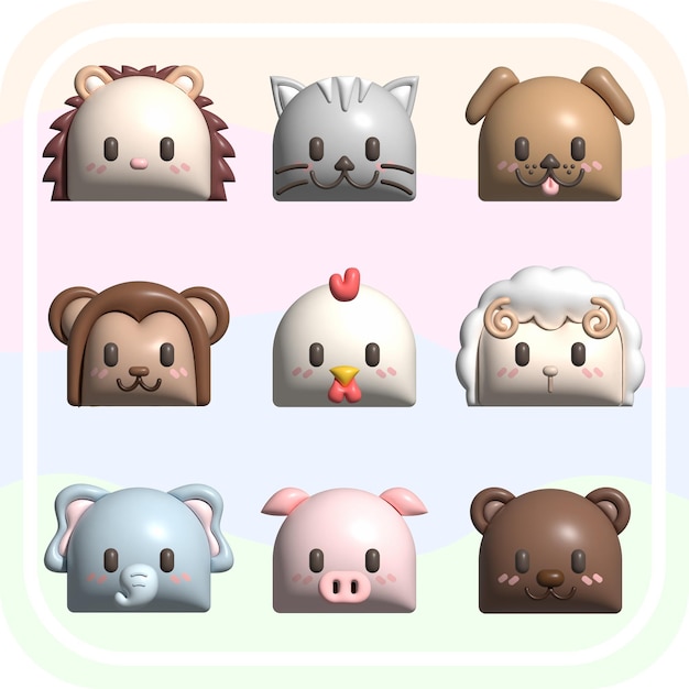 set of animals 3d cute