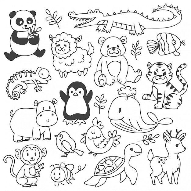 Set of animals doodle isolated on white