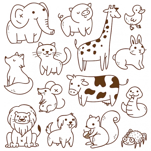 Set of animals doodle isolated