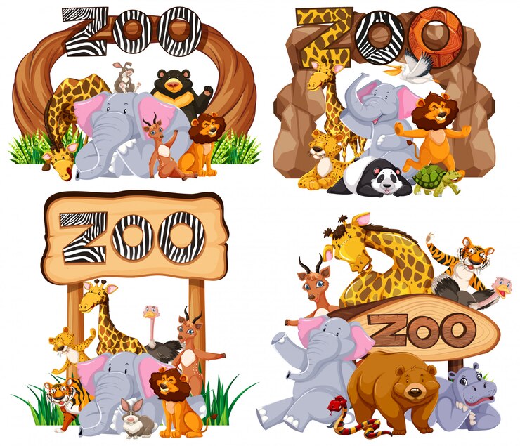 Vector 入り口の看板で動物のセット