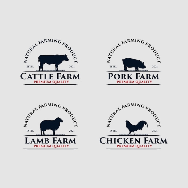 Set di design del logo di qualità premium della fattoria degli animali