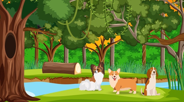 A set of animals in the forest