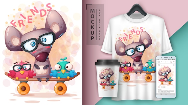 Impostare gli animali illustrazione per t-shirt e merchandising
