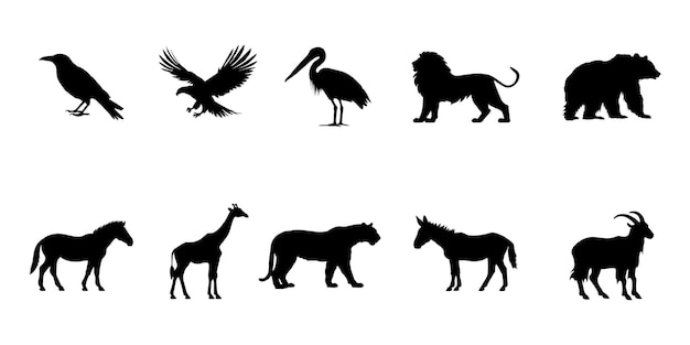 Set di illustrazioni vettoriali di silhouette di animali