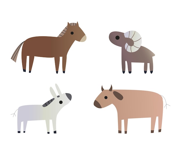 A set of animals with a farm in a cartoon style. Flat vector illustration isolated on white backgrou