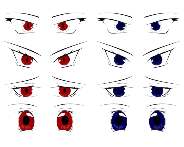 Vector set of anime eyes  cartoon icon isolated on white flat cartoon style