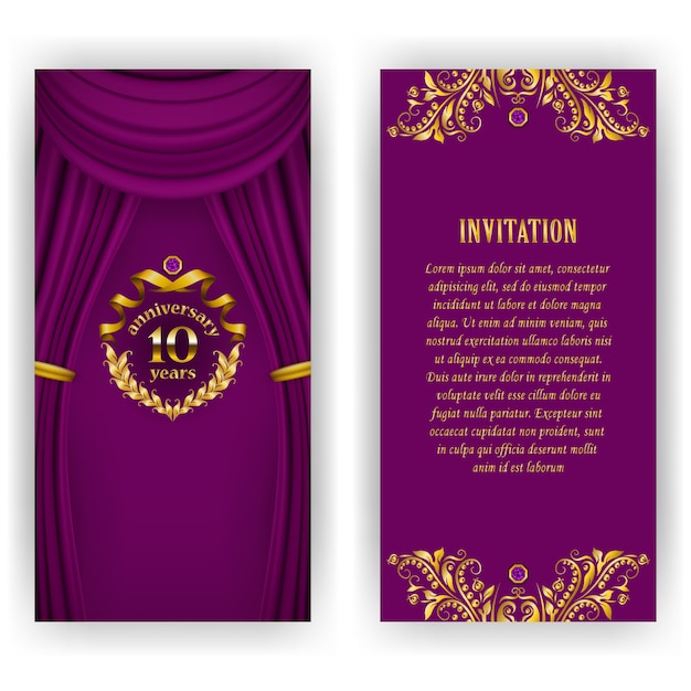 Set of anniversary card, invitation with laurel wreath, numbers.